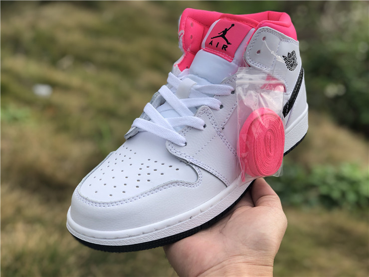 2019 Air Jordan 1 Mid Hyper Pink White/Black For Girls