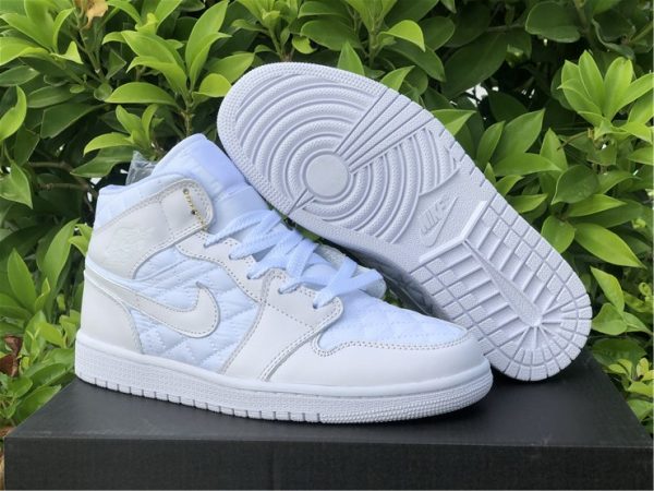2021 New Air Jordan 1 Mid SE White Quilted Sneakers DB6078-100
