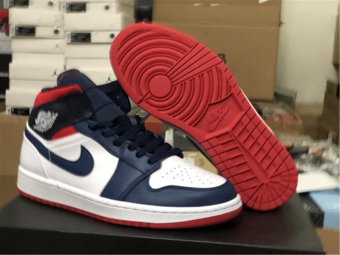 2021 Air Jordan 1 Mid SE Olympic USA White and Blue 852542-104