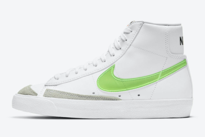 2021 Latest Nike Blazer Mid Neon Green Clear Swooshes Shoes DJ3050-100