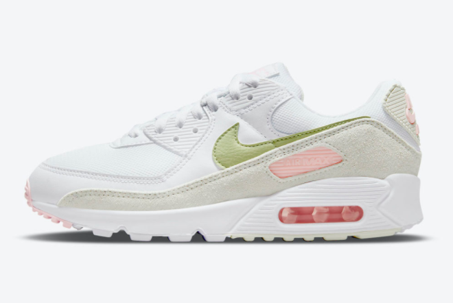 2021 Nike Air Max 90 White Olive Pink Women's Sneakers DM2874-100