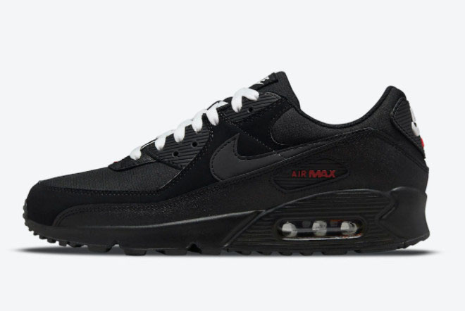 2021 Latest Nike Air Max 90 Black Sport Red White DC9388-002
