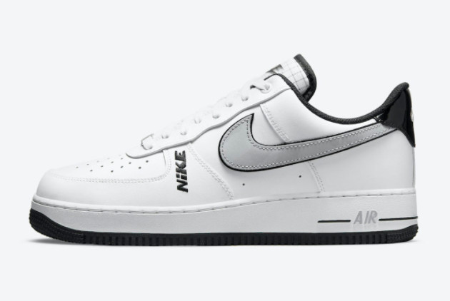Nike Air Force 1 Low White Black Grey Patent Leather Swoosh DC8873-101
