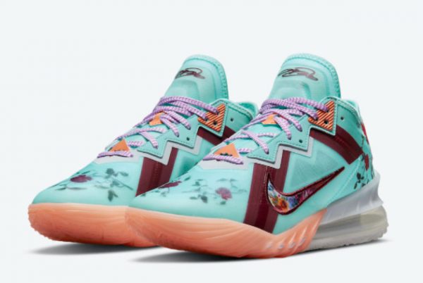 2021 New Nike LeBron 18 Low Floral Psychic Blue Sneakers CV7562-400-2