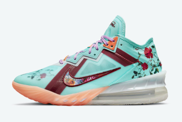 2021 New Nike LeBron 18 Low Floral Psychic Blue Sneakers CV7562-400