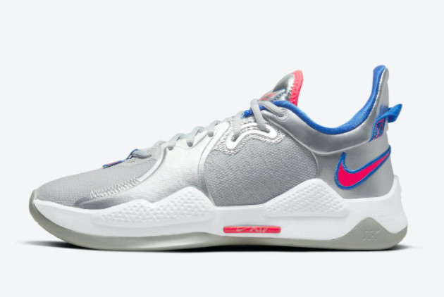 2021 Nike PG 5 Silver Pink-Blue Shoes For Sale CW3143-005