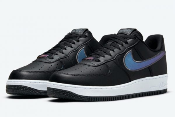New Nike Air Force 1 Low HTML Black Blue Iridescent Swoosh DQ0812-001-1