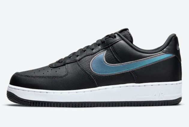 New Nike Air Force 1 Low HTML Black Blue Iridescent Swoosh DQ0812-001
