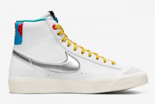 Nike Blazer Mid GS White Silver Floral On Sale DQ7773-100-1