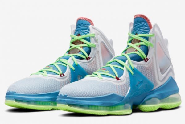 Nike LeBron 19 Neon Green-Blue Basketball Sneakers DC9341-400-2