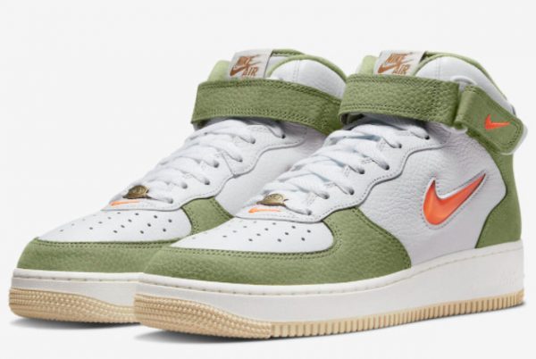 2022 Nike Air Force 1 Mid Olive and Orange Sneakers DQ3505-100-2