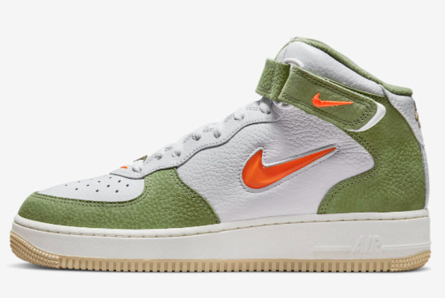 2022 Nike Air Force 1 Mid Olive and Orange Sneakers DQ3505-100