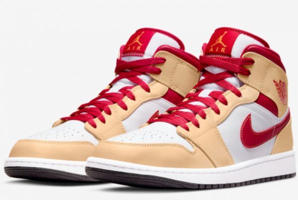 2022 Air Jordan 1 Mid Beige Red Basketball Shoes 554724-201-2