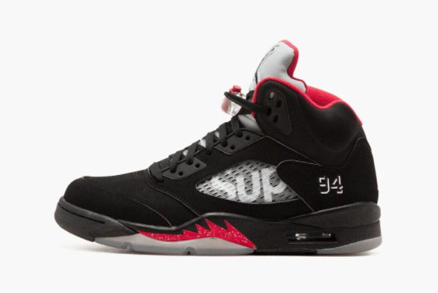 Supreme x Air Jordan 5 Black Fire Red Basketball Shoes 824371-001